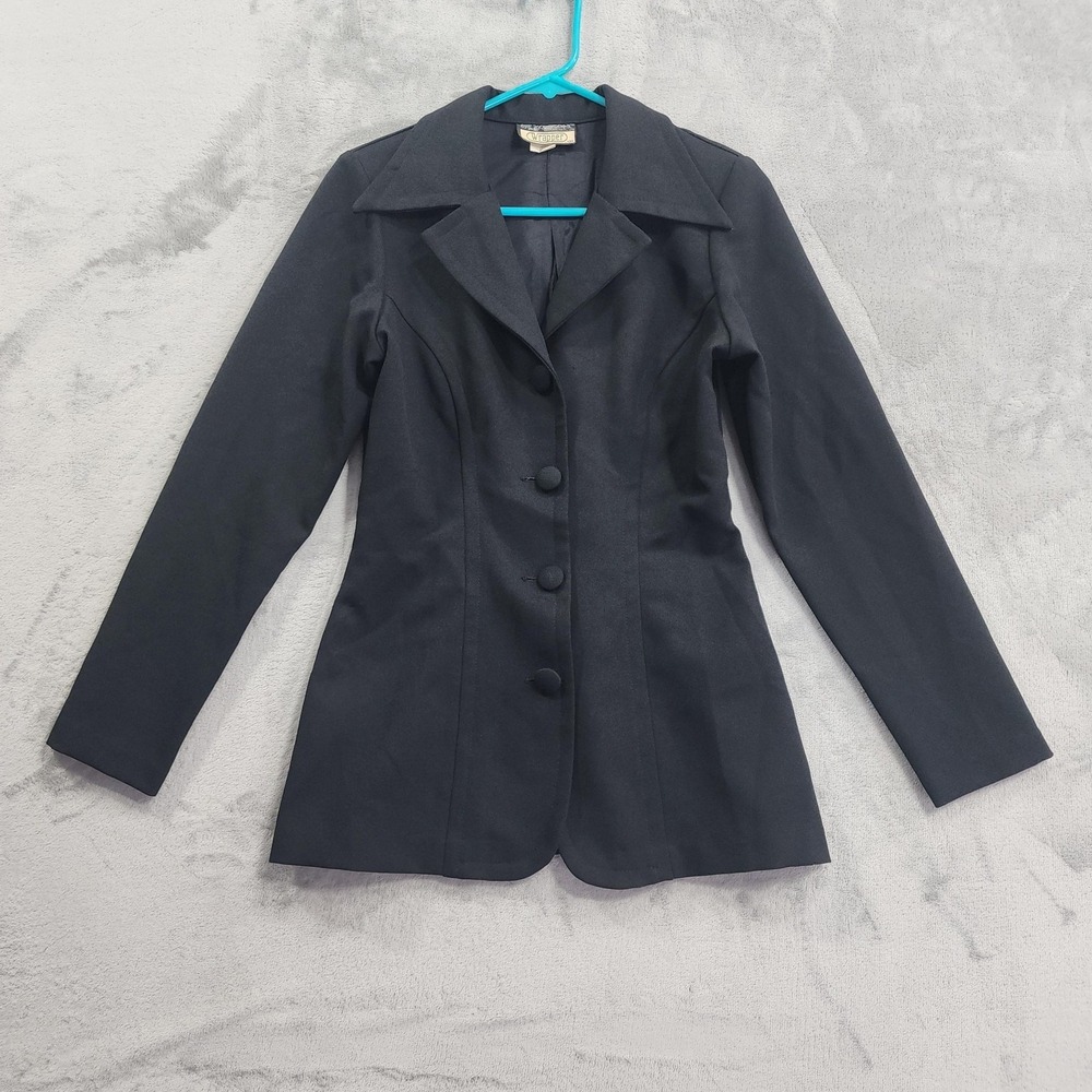Vintage Wrapper USA Blazer Womens S Black Crepe Tailored Office Jacket Goth 70s